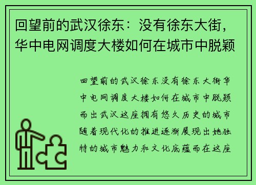回望前的武汉徐东：没有徐东大街，华中电网调度大楼如何在城市中脱颖而出