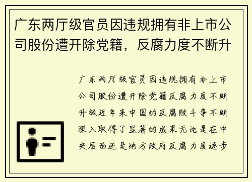 广东两厅级官员因违规拥有非上市公司股份遭开除党籍，反腐力度不断升级